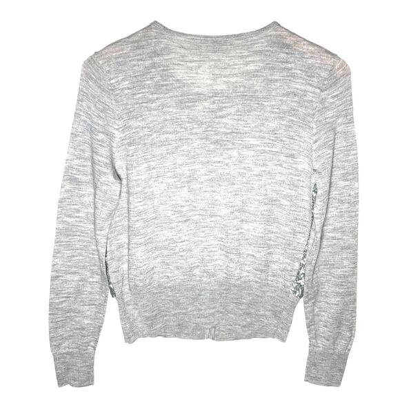 ANN TAYLOR Women’s Light Gray Merino Wool and Silver Sequin Cardigan - Picture 3 of 3